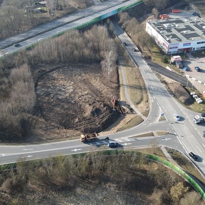 Stand 06.03.2026 - Luftbild Neubau Kreisverkehr BAB A1 - B 202