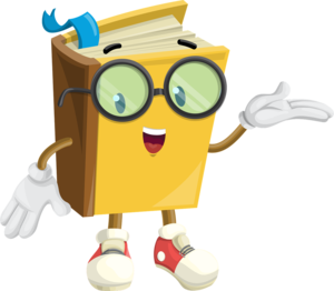 Ein gemaltes Buch mit Beinen und Händen. Das Buch hat eine Brille auf und lacht. Bild von GraphicMamaTeam auf Pixabay.