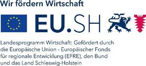 Man sieht hier das Logo EU.SH Landesprogramm Wirtschaft. Gefördert durch die Europäische Union.